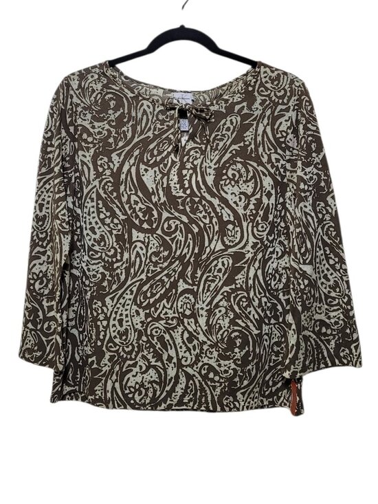 Calvin Klein Jeans Tops - Calvin Klein Jeans Paisley Print Blouse 3/4 Sleeve Brown Mocha Cream Large Boho
